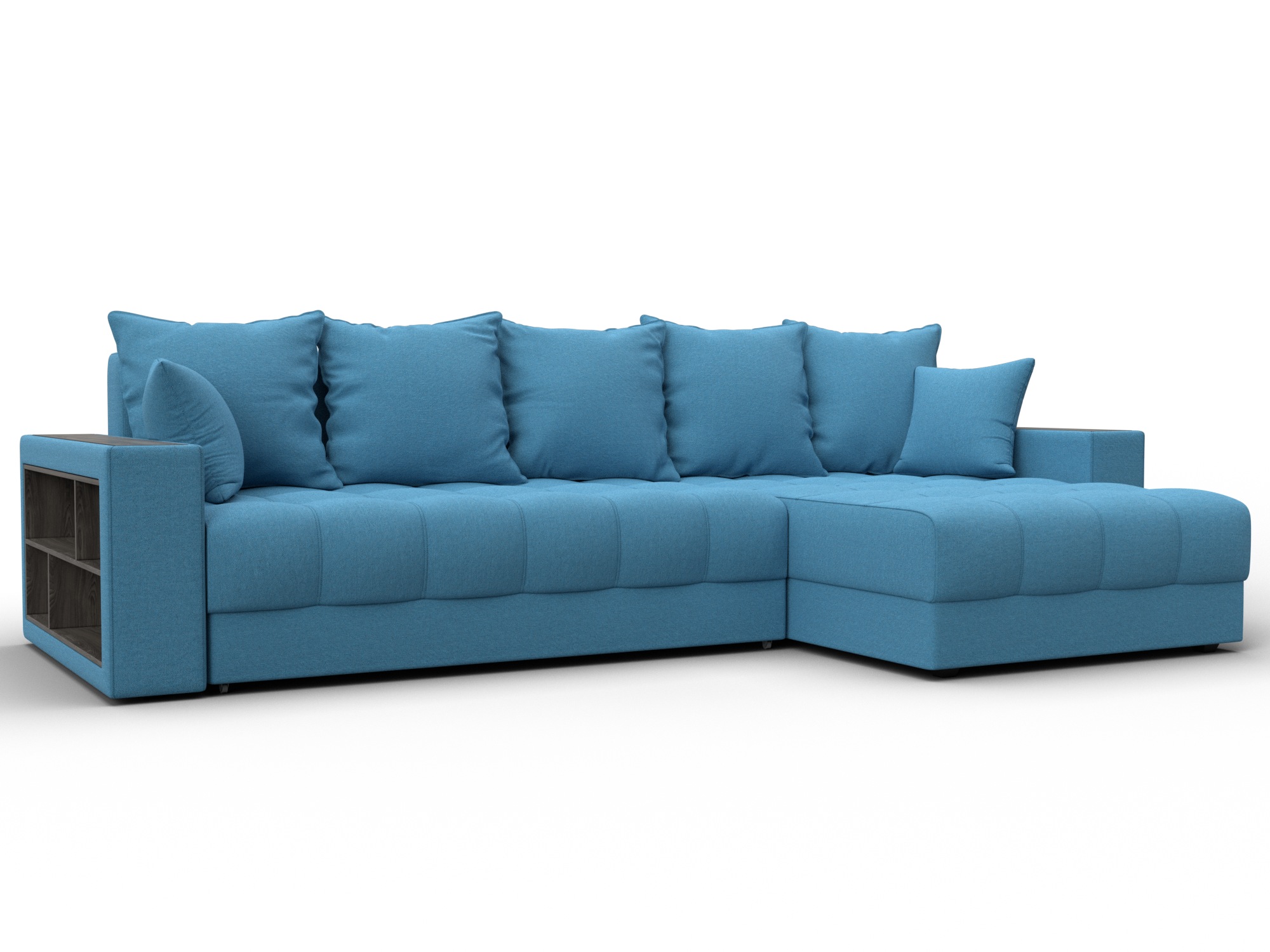 Диван угловой с декором и полкой Лига-050 НПБ (амур 10 голубой)