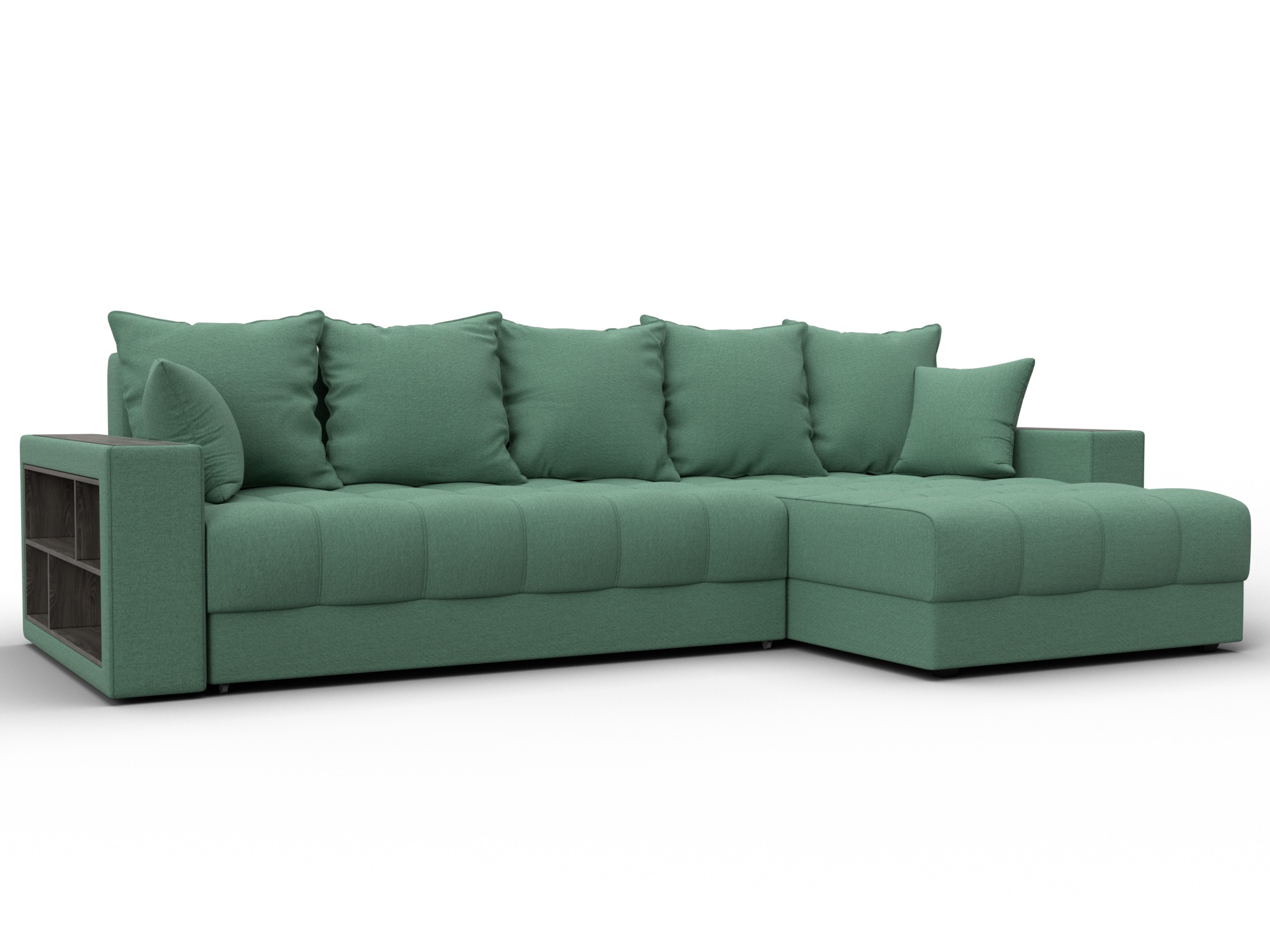 Диван угловой с декором и полкой Лига-050 НПБ (амур 11 зеленый)