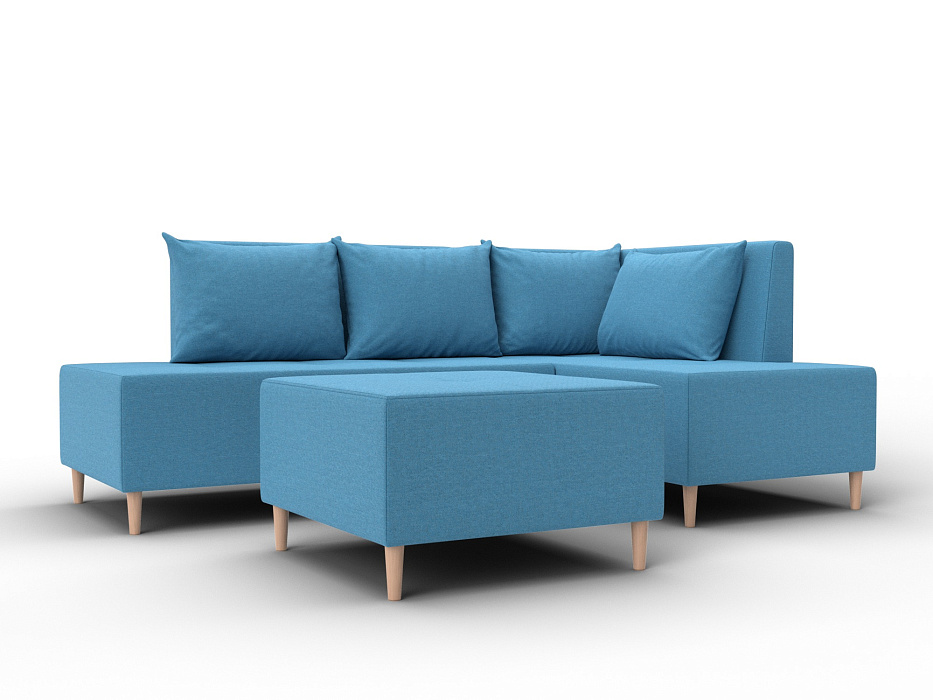 Диван угловой модульный с пуфом Лига-126 угол правый (амур 10 голубой)