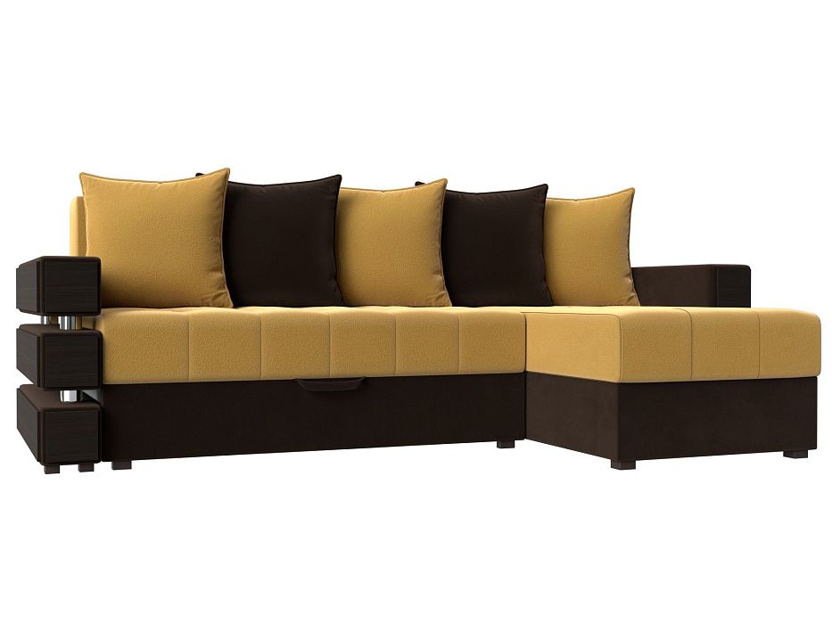 Угловой диван Венеция правый угол (желтый\коричневый)