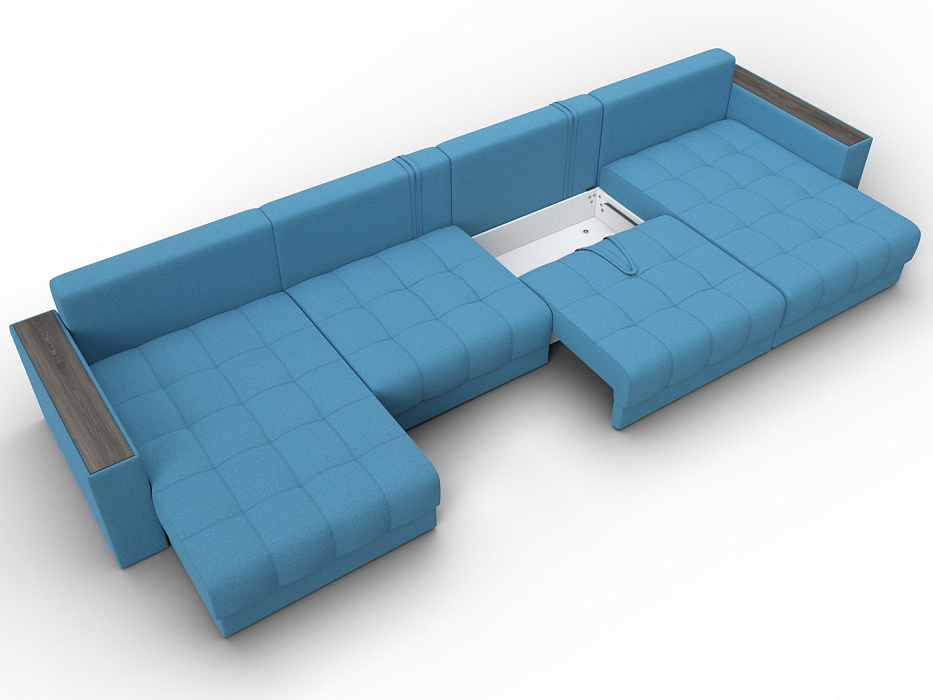 Диван П-образный с декором Лига-049 НПБ Лонг (амур 10 голубой)