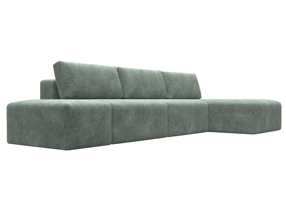 Диван угловой модульный с пуфом Лига-060 НПБ Лонг угол универсальный (brut 08 зеленый)
