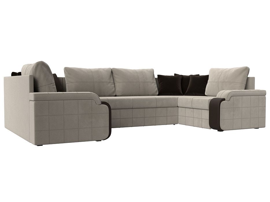 П-образный диван Николь (бежевый\коричневый\коричневый цвет)