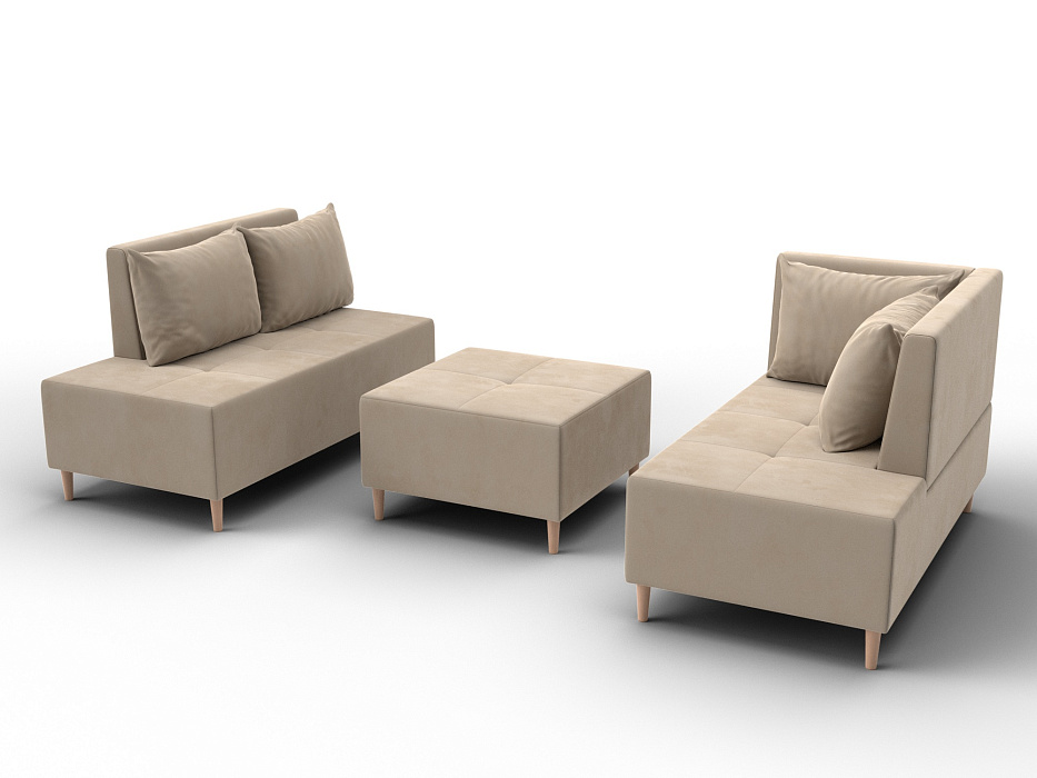 Диван угловой модульный с пуфом Лига-126 угол правый (seven 729 бежевый)