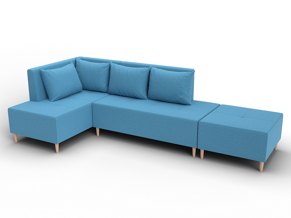 Диван угловой модульный с пуфом Лига-126 угол левый (амур 10 голубой)