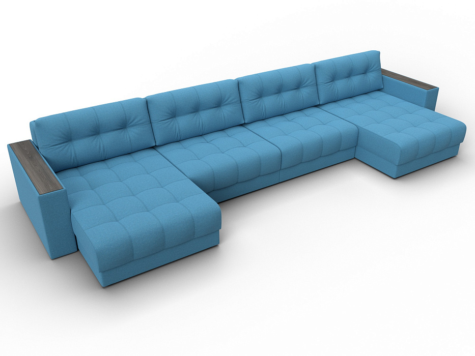 Диван П-образный с декором Лига-049 НПБ Лонг (амур 10 голубой)