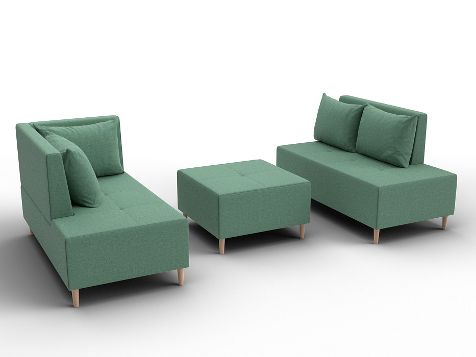 Диван угловой модульный с пуфом Лига-126 угол левый (амур 11 зеленый)