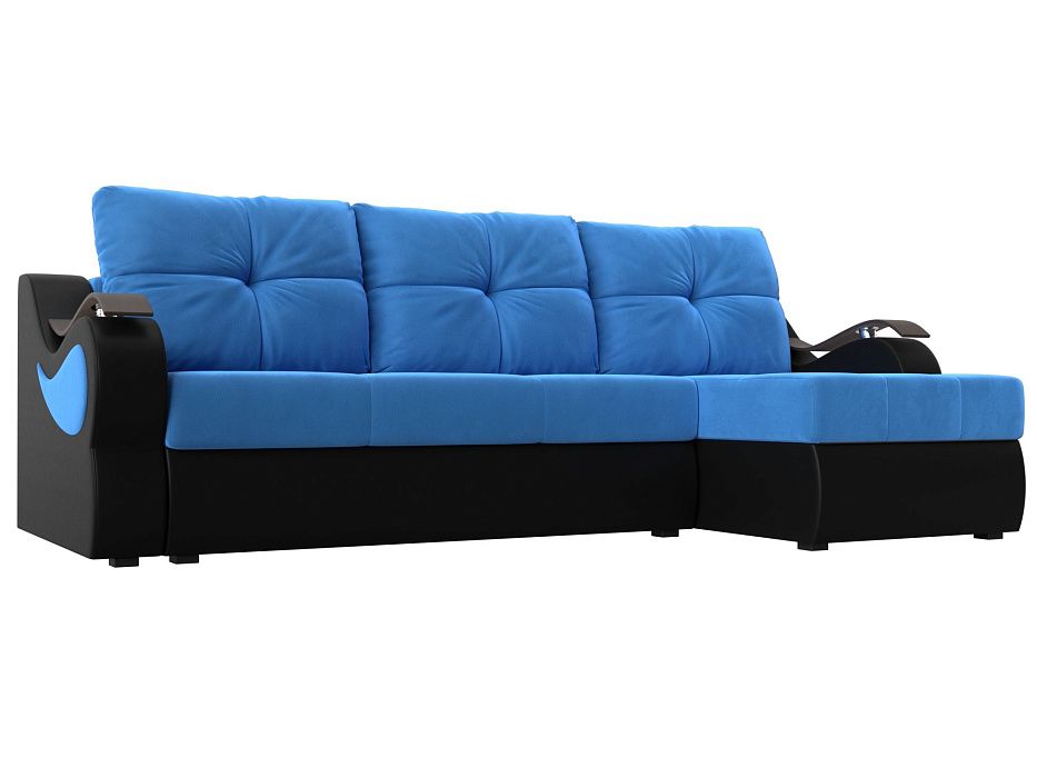 Угловой диван Меркурий правый угол (голубой\черный цвет)