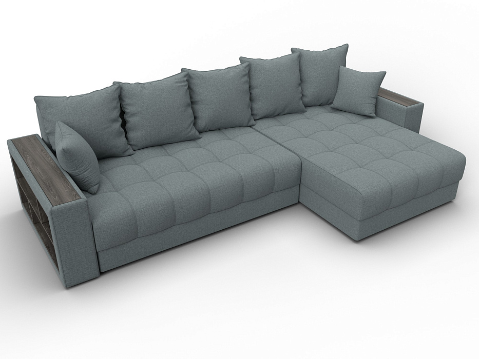 Диван угловой с декором и полкой Лига-050 НПБ (амур 07 серый)