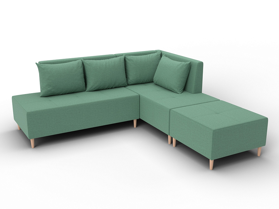 Диван угловой модульный с пуфом Лига-126 угол правый (амур 11 зеленый)