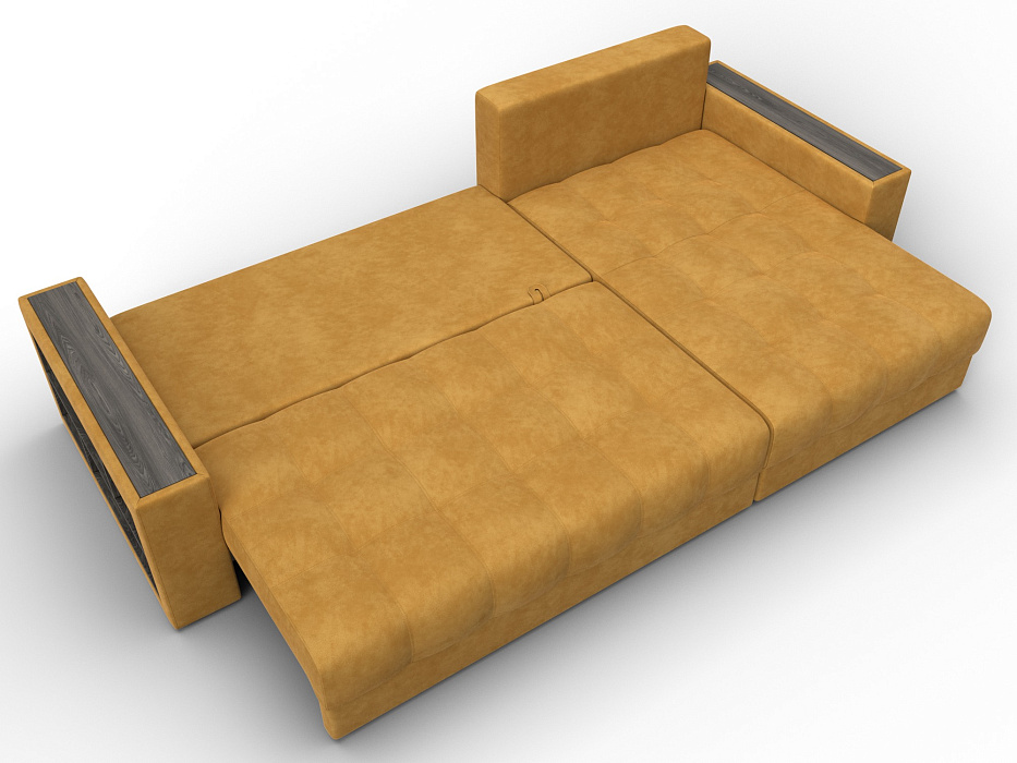 Диван угловой с декором и полкой Лига-050 НПБ (brut 10 желтый)