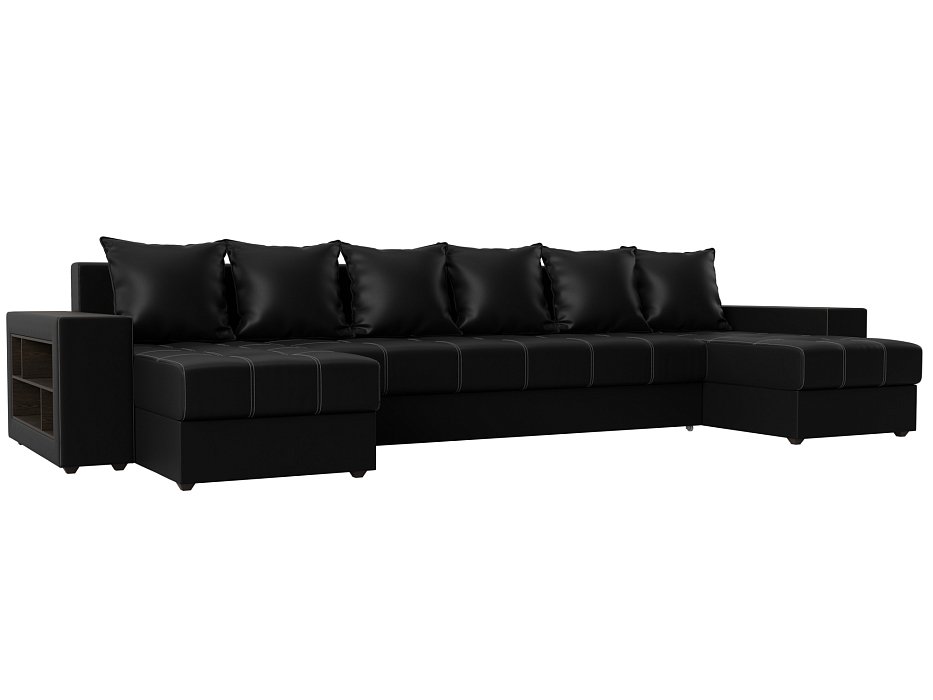П-образный диван Дубай полки слева (черный цвет)