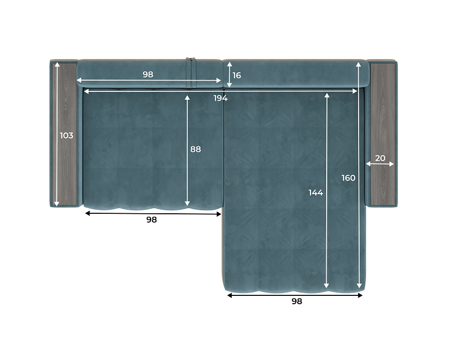 Диван угловой с декором Лига-049 НПБ (seven 113 бирюзовый)
