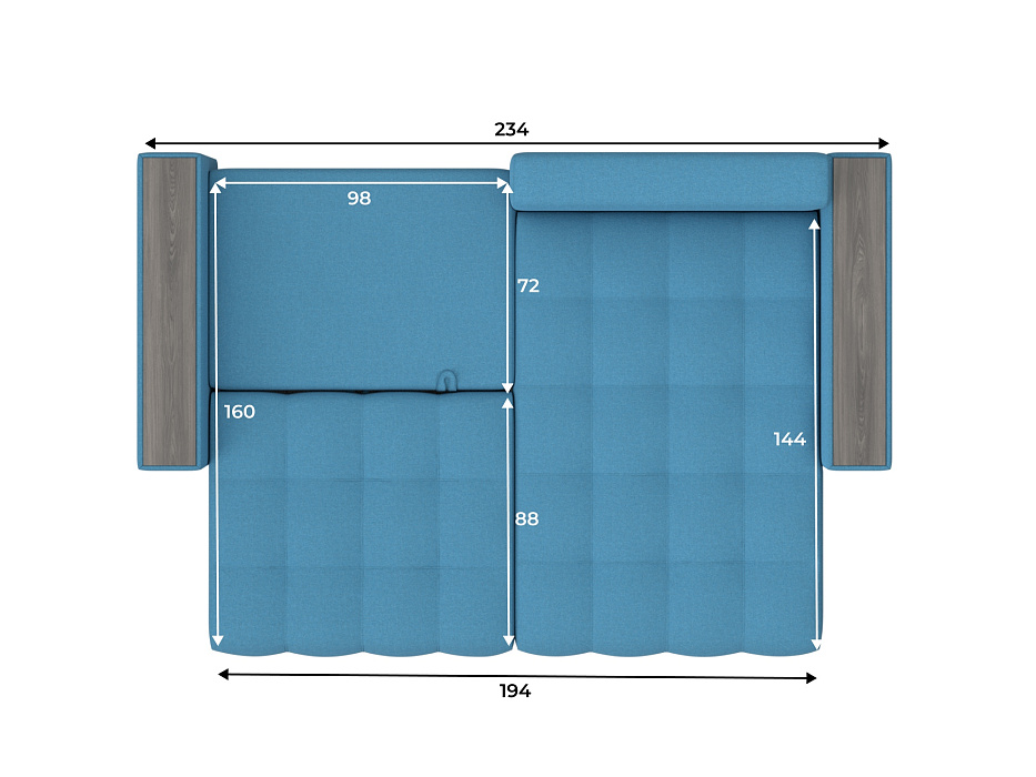 Диван угловой с декором Лига-049 НПБ (амур 10 голубой)