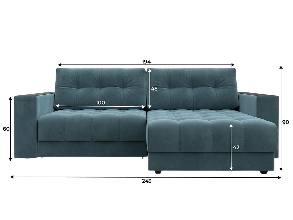 Диван угловой с декором Лига-049 НПБ (seven 113 бирюзовый)