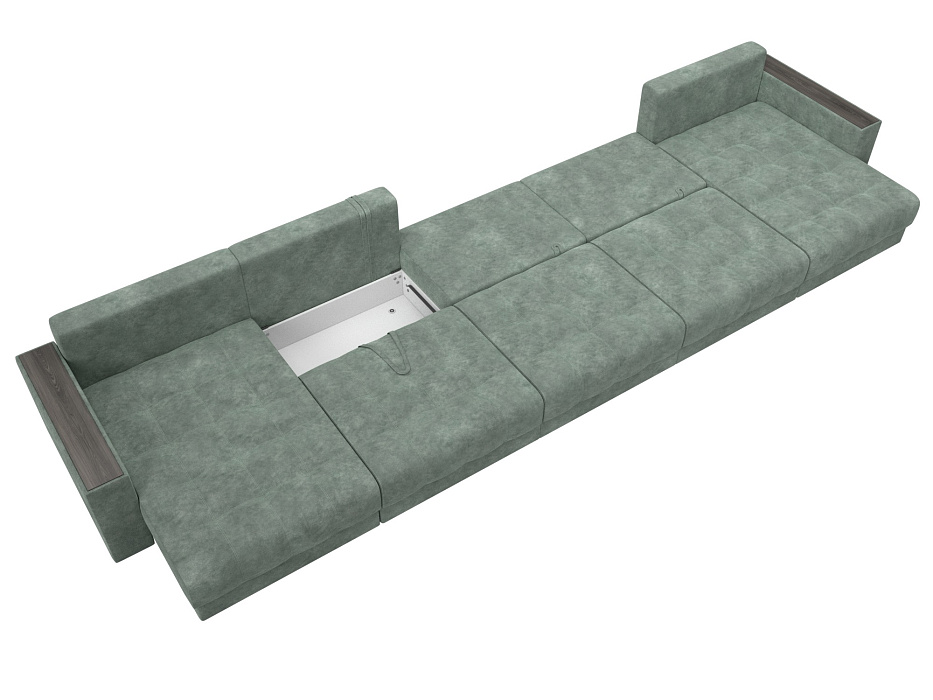 Диван П-образный с декором Лига-049 НПБ Мегалонг (brut 08 зеленый)