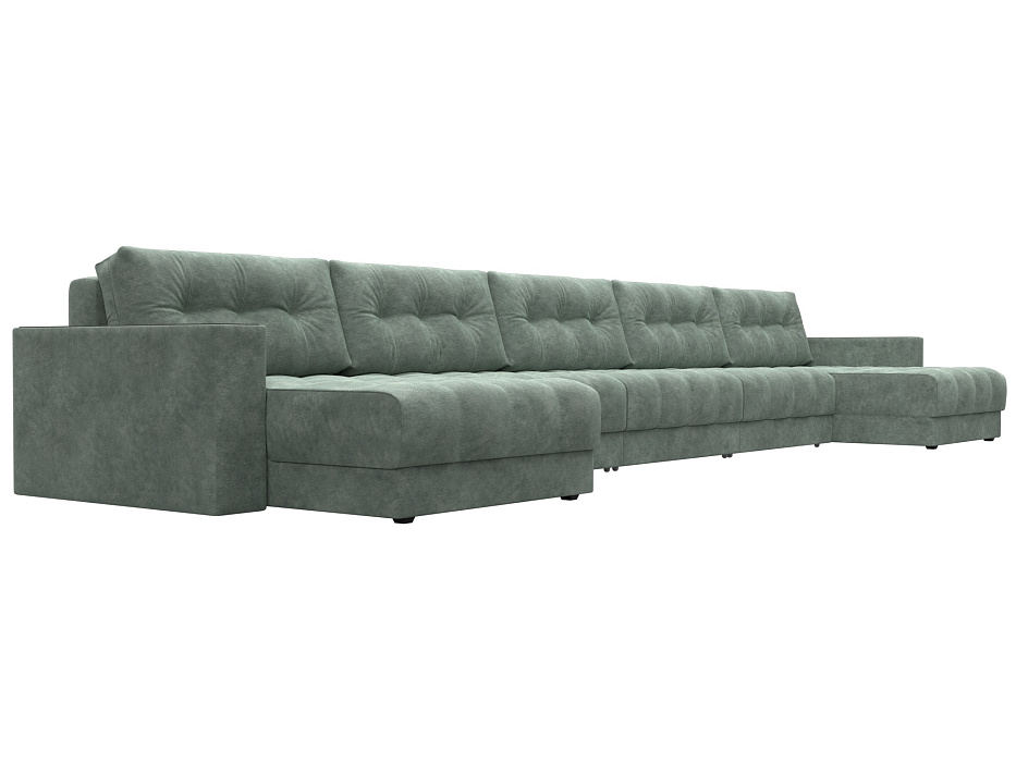 Диван П-образный с декором Лига-049 НПБ Мегалонг (brut 08 зеленый)
