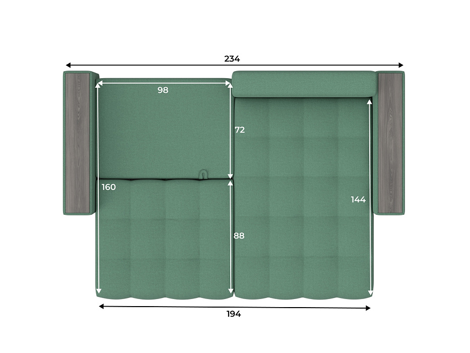 Диван угловой с декором Лига-049 НПБ (амур 11 зеленый)