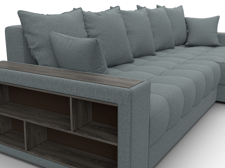 Диван угловой с декором и полкой Лига-050 НПБ (амур 07 серый)