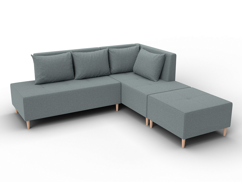 Диван угловой модульный с пуфом Лига-126 угол правый (амур 07 серый)
