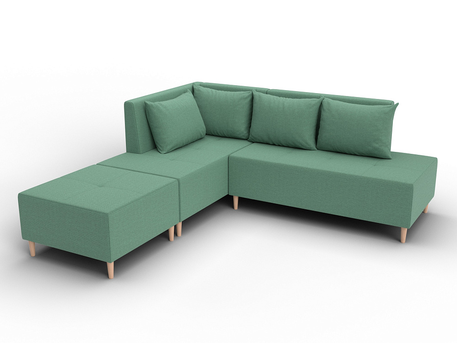 Диван угловой модульный с пуфом Лига-126 угол левый (амур 11 зеленый)