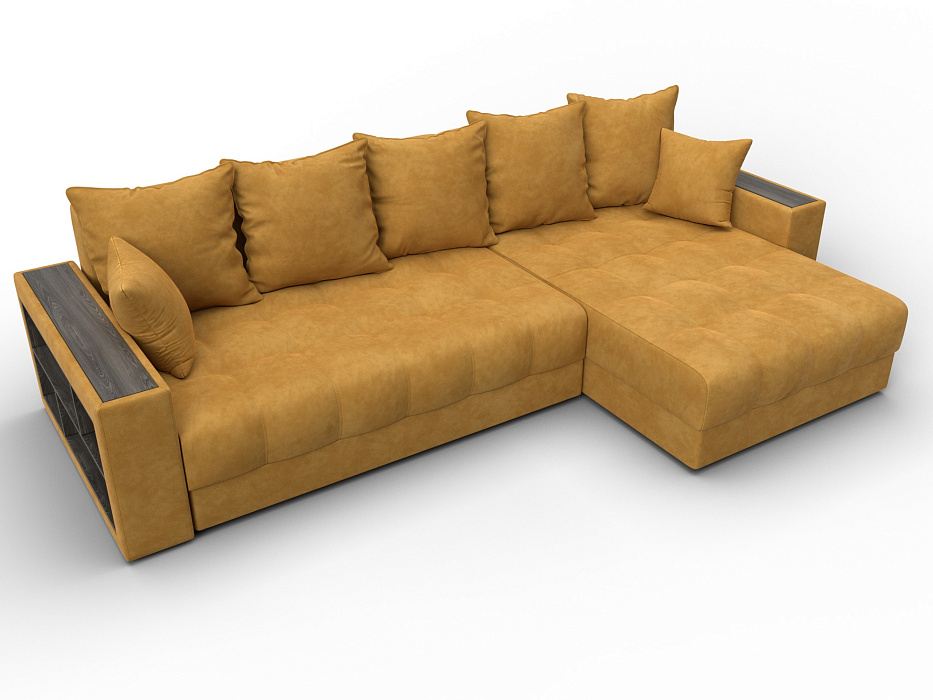 Диван угловой с декором и полкой Лига-050 НПБ (brut 10 желтый)