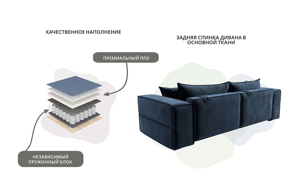 Диван прямой Лига-058 НПБ (tower 13 синий)