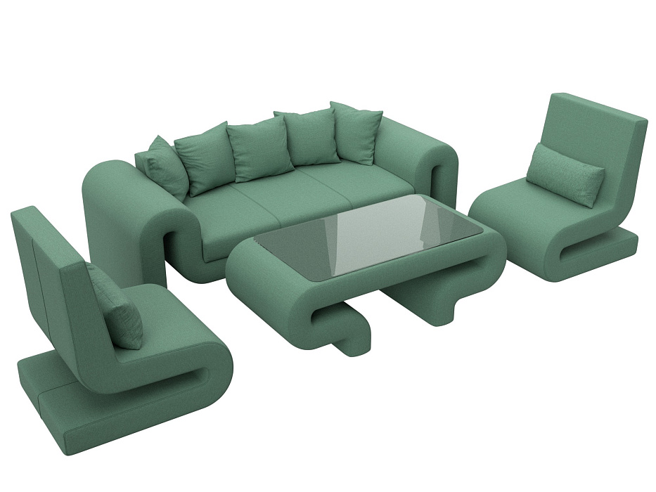 Набор Волна-2 (стол, диван, 2 кресла) (амур 11 зеленый)