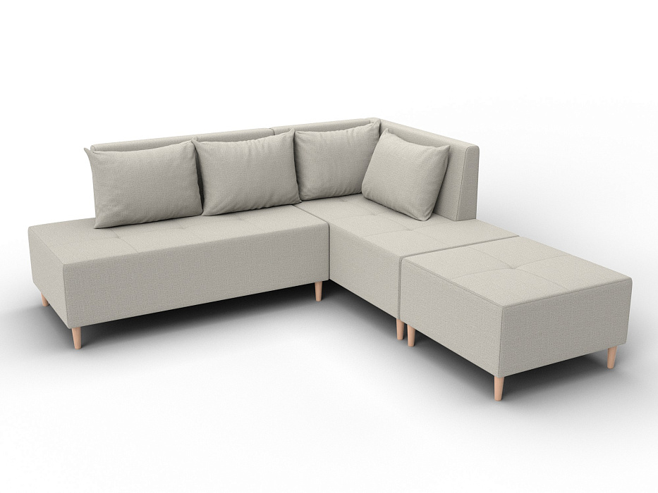 Диван угловой модульный с пуфом Лига-126 угол правый (амур 02 бежевый)