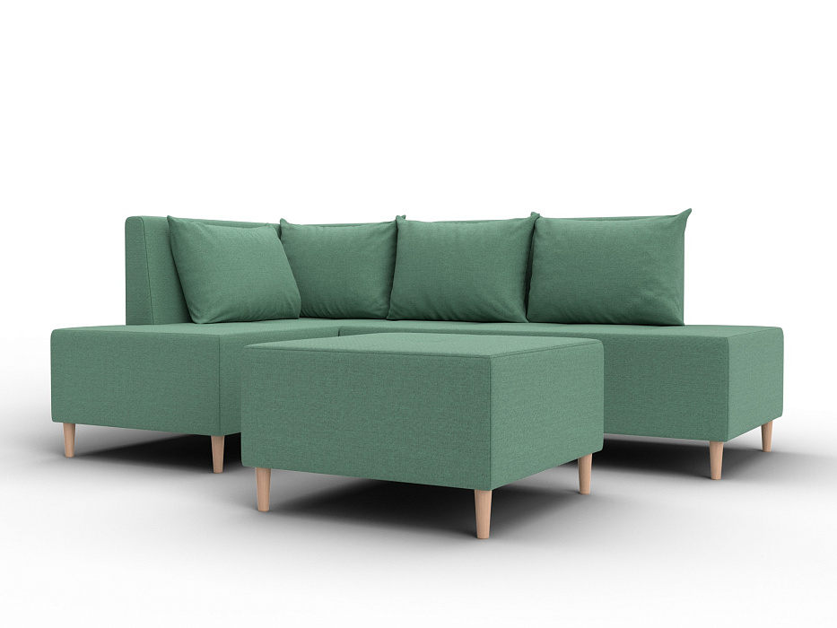 Диван угловой модульный с пуфом Лига-126 угол левый (амур 11 зеленый)