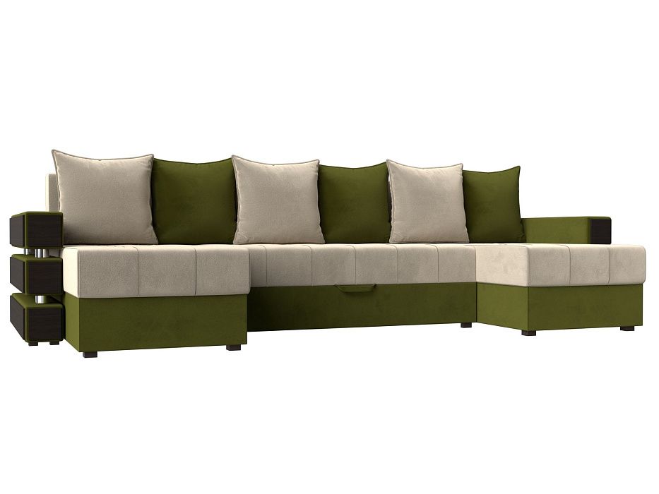 П-образный диван Венеция (бежевый\зеленый цвет)