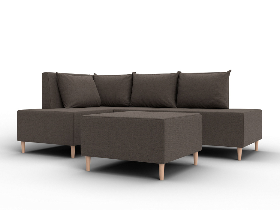 Диван угловой модульный с пуфом Лига-126 угол левый (амур 05 коричневый)