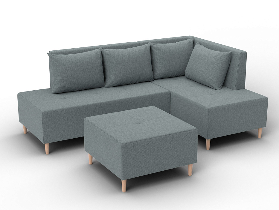 Диван угловой модульный с пуфом Лига-126 угол правый (амур 07 серый)