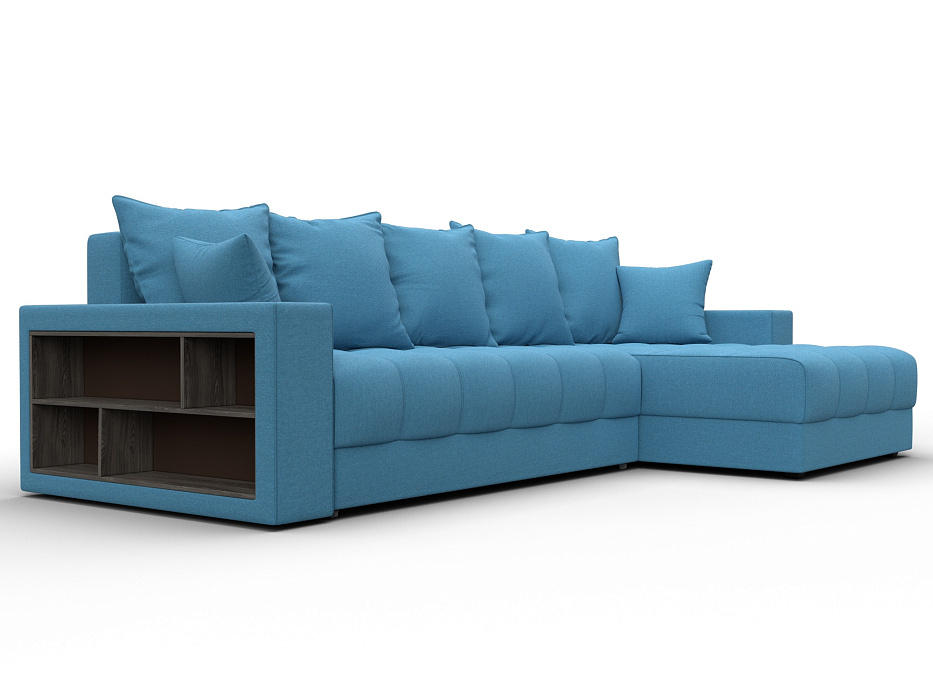 Диван угловой с декором и полкой Лига-050 НПБ (амур 10 голубой)