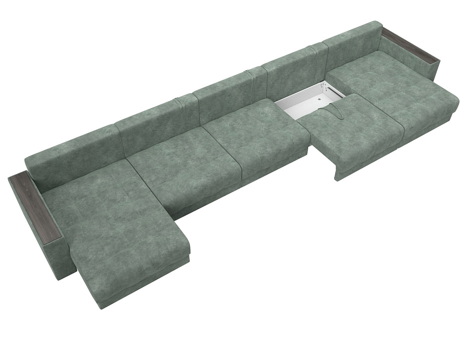 Диван П-образный с декором Лига-049 НПБ Мегалонг (brut 08 зеленый)