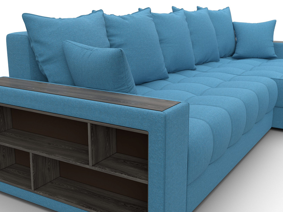 Диван угловой с декором и полкой Лига-050 НПБ (амур 10 голубой)
