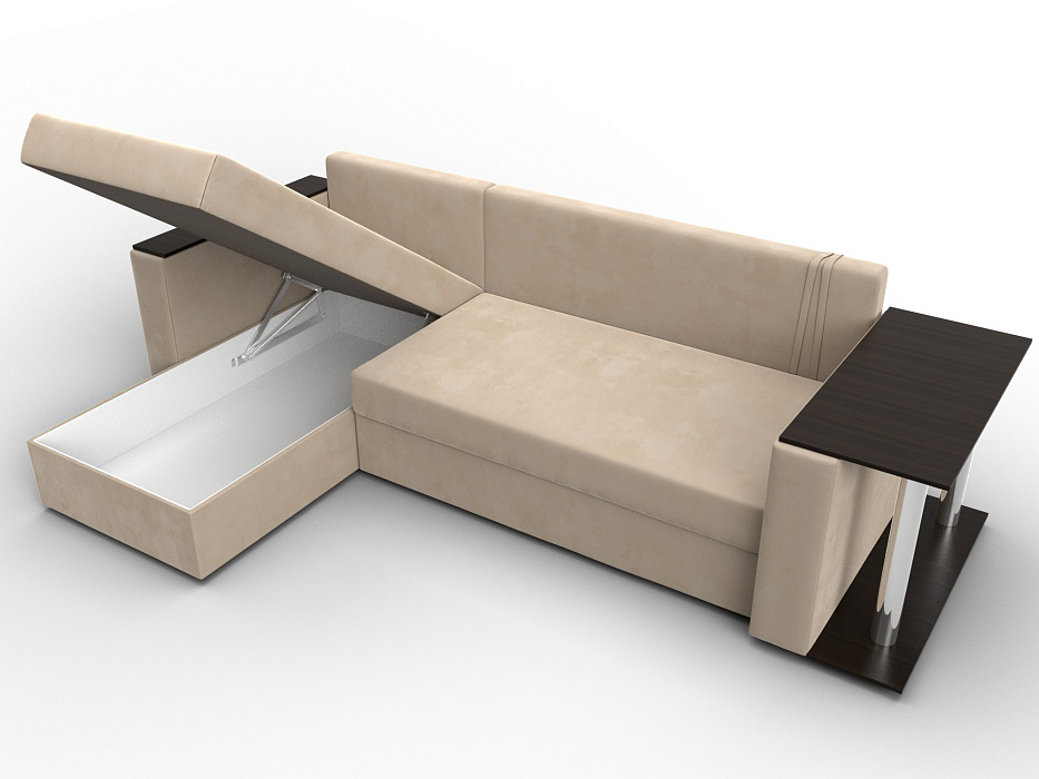 Диван угловой Атланта со столом левый угол (seven 729 бежевый)