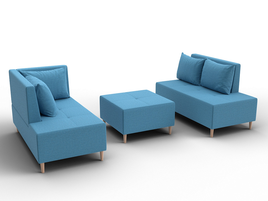 Диван угловой модульный с пуфом Лига-126 угол левый (амур 10 голубой)