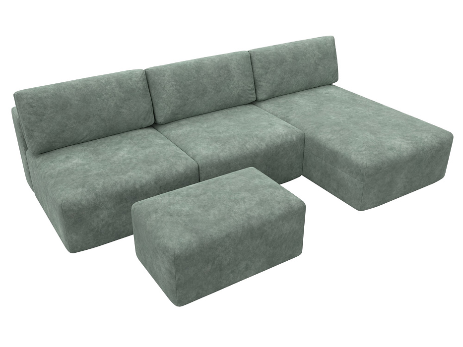 Диван угловой модульный с пуфом Лига-060 НПБ Лонг угол универсальный (brut 08 зеленый)
