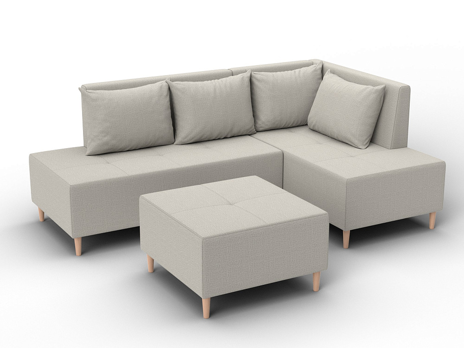 Диван угловой модульный с пуфом Лига-126 угол правый (амур 02 бежевый)