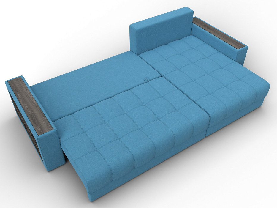 Диван угловой с декором и полкой Лига-050 НПБ (амур 10 голубой)