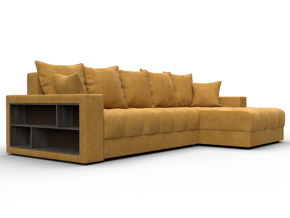 Диван угловой с декором и полкой Лига-050 НПБ (brut 10 желтый)
