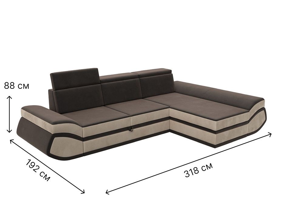 Диван угловой Лига-032 правый угол (коричневый\бежевый)