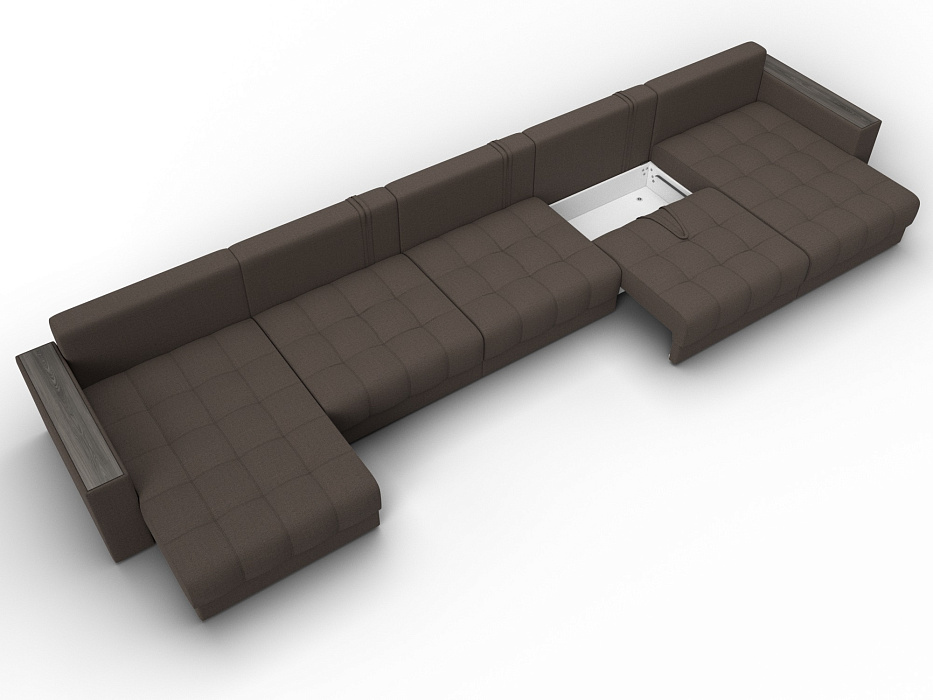 Диван П-образный с декором Лига-049 НПБ Мегалонг (амур 05 коричневый)