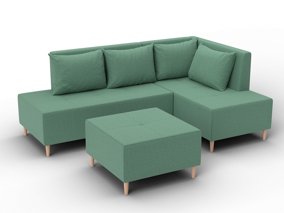 Диван угловой модульный с пуфом Лига-126 угол правый (амур 11 зеленый)