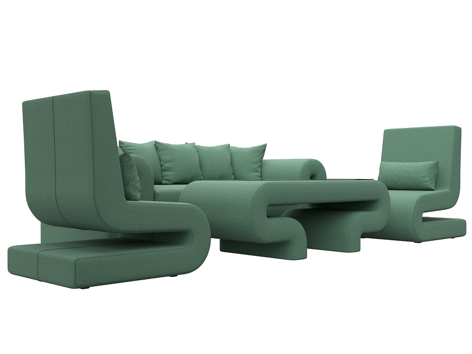 Набор Волна-2 (стол, диван, 2 кресла) (амур 11 зеленый)