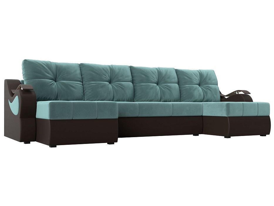 П-образный диван Меркурий (бирюзовый\коричневый)