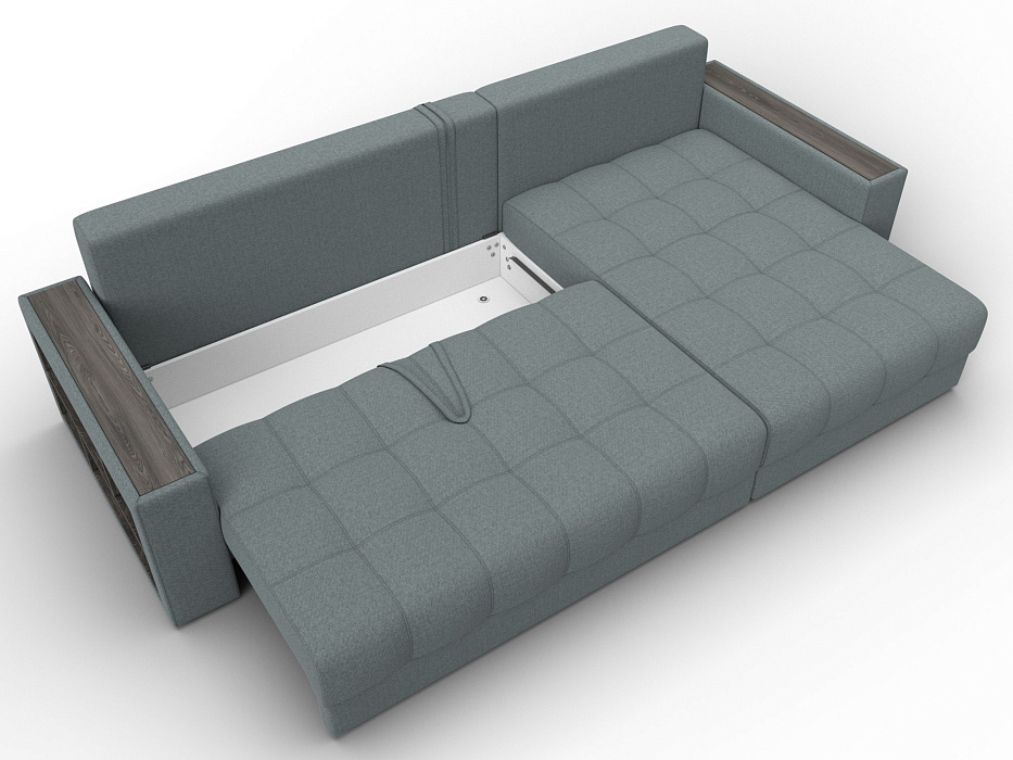 Диван угловой с декором и полкой Лига-050 НПБ (амур 07 серый)