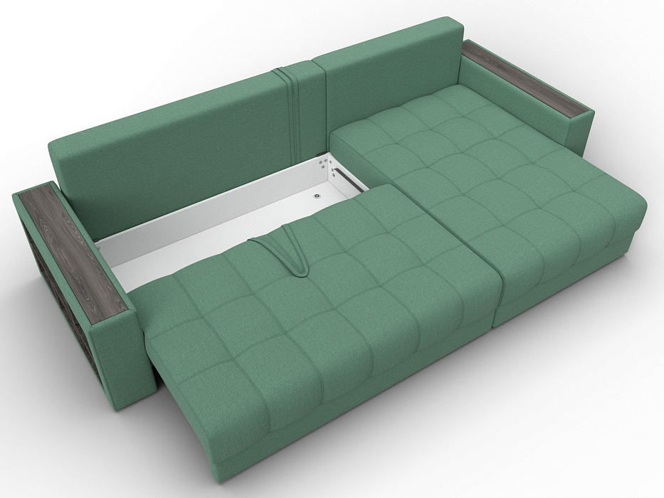 Диван угловой с декором и полкой Лига-050 НПБ (амур 11 зеленый)