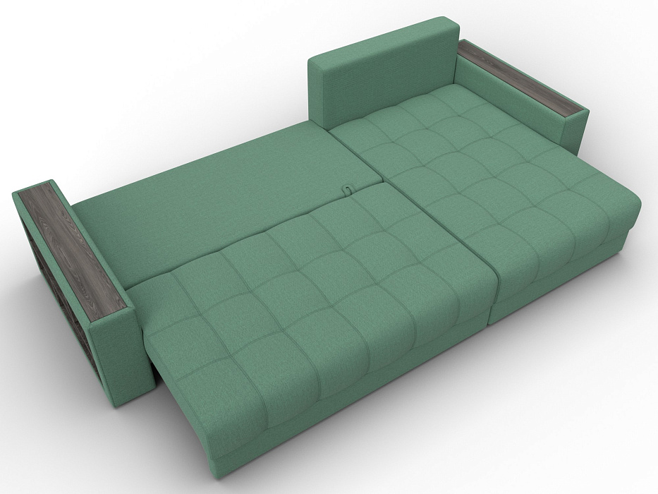 Диван угловой с декором и полкой Лига-050 НПБ (амур 11 зеленый)